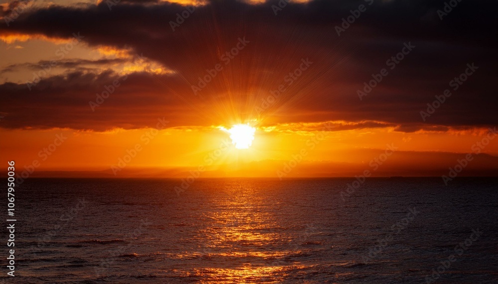 Obraz premium A big sun rises under the dark sky