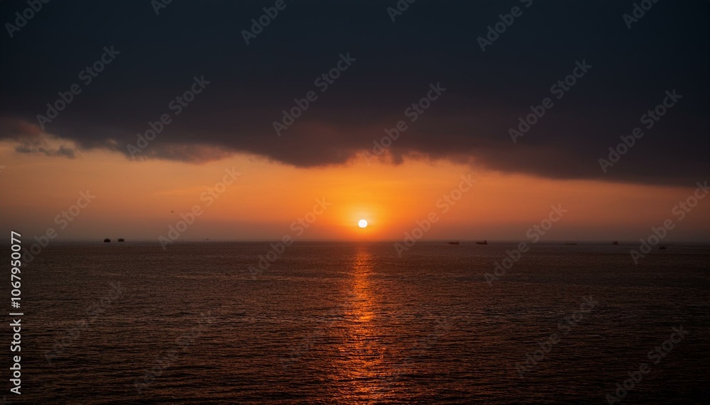 Fototapeta premium A big sun rises under the dark sky