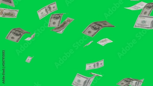 Looping - Raining Money With Green Screen Background