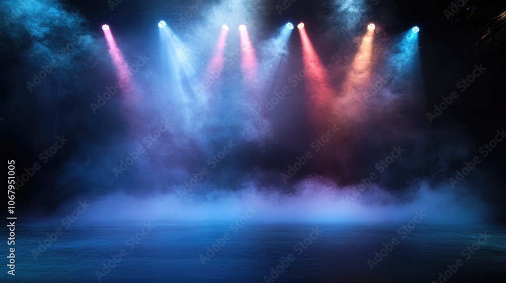 Obraz premium Vibrant Stage Lights with Fog for Performances