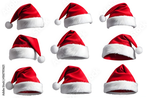 santa claus red hat isolated, set of santa claus hats, santa claus caps