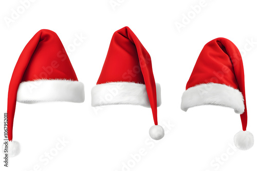 santa claus red hat isolated, set of santa claus hats, santa claus caps