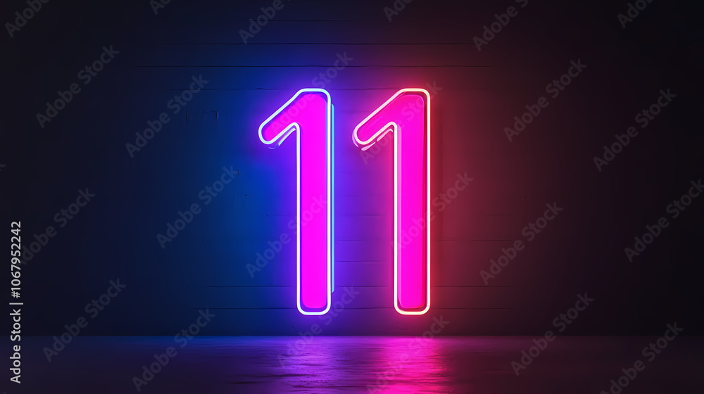 Neon digital number with alpha channel, neon sign illustration. Neon. Illustration