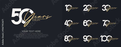 Anniversary logo set vector design, white and gold color for celebration event