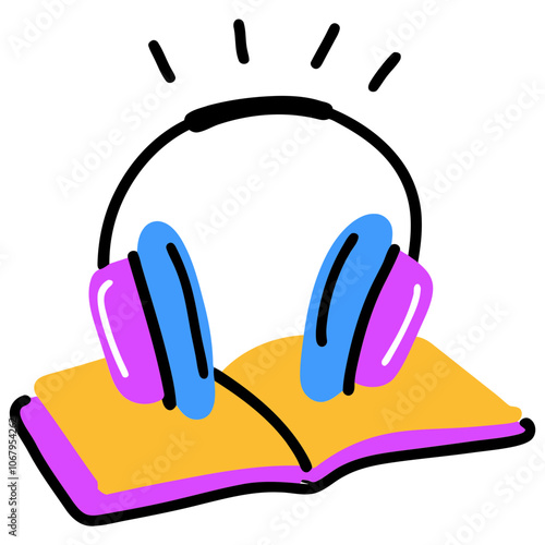 Illustration of Headphones on an Open Book