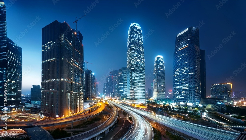 Night aerial view of modern infrastructure buildings residential city Night aerial view of modern infrastructure buildings residential city