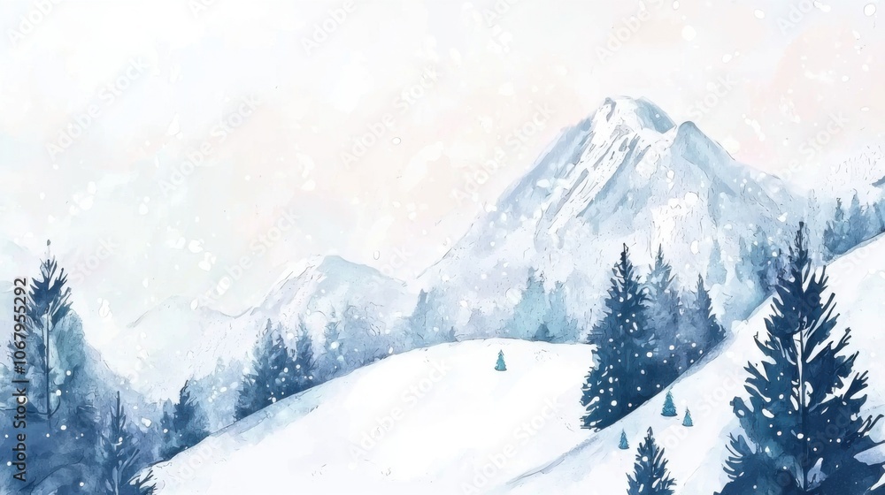 Obraz premium Winter's Embrace: A Snowy Abstract Watercolor Landscape