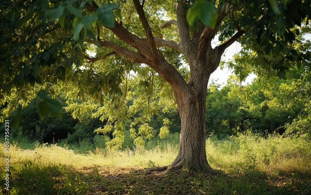A mature medicinal tree standing tall, its powerful properties preserved in its leaves and bark A mature medicinal tree standing tall, its powerful properties preserved in its leaves and bark