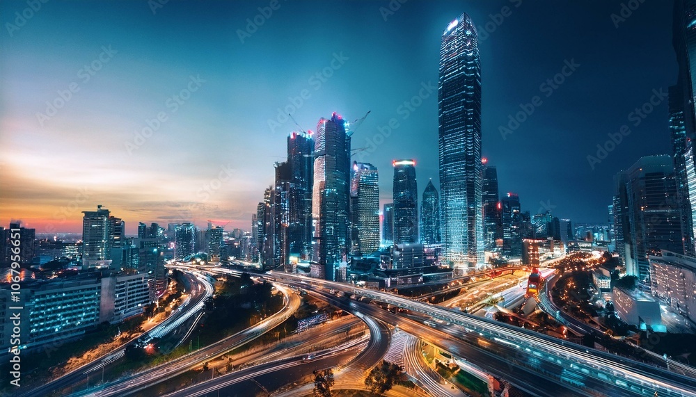 Night aerial view of modern infrastructure buildings residential city Night aerial view of modern infrastructure buildings residential city