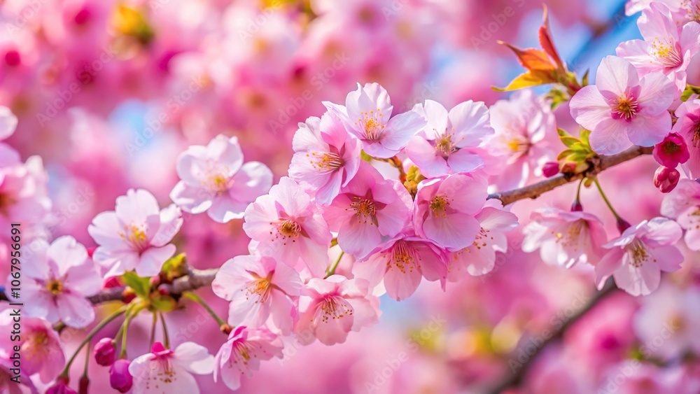 Close-up of cherry blossom tree with pink flowers in full bloom Close-up of cherry blossom tree with pink flowers in full bloom