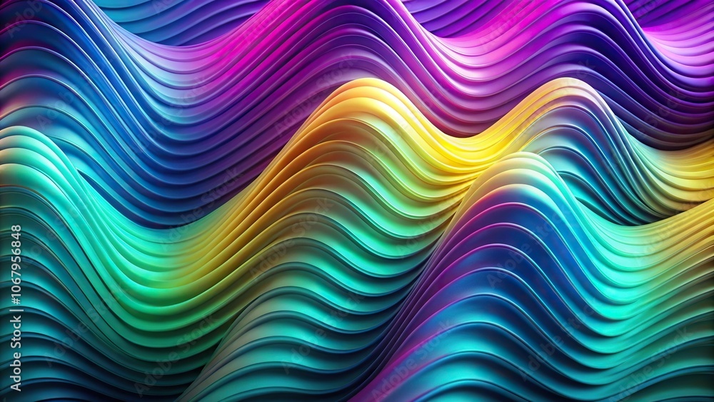 Close-up shot of a ribbed turquoise, purple, and yellow psychic wave Close-up shot of a ribbed turquoise, purple, and yellow psychic wave