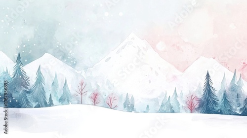 Winter's Embrace: A Snowy Abstract Watercolor Landscape