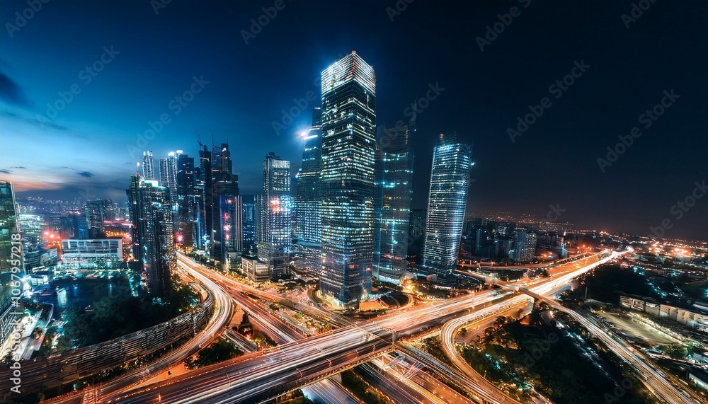 Night aerial view of modern infrastructure buildings residential city Night aerial view of modern infrastructure buildings residential city