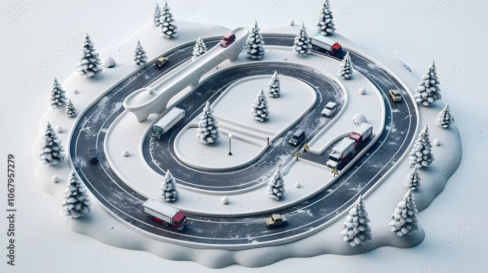 Highways winter isometric Cartoon 3D Highways winter isometric Cartoon 3D