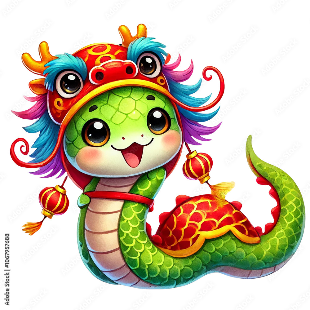 Fototapeta premium Cute dragon character with colorful features, Chinese New Year theme
