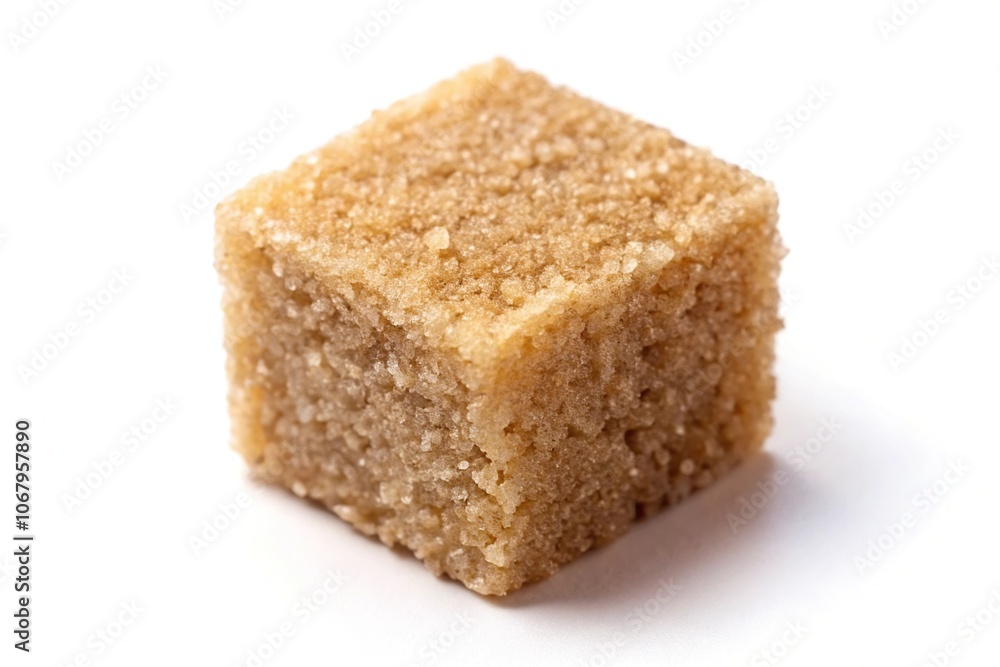 Cube of brown sugar isolated on white background high angle view Cube of brown sugar isolated on white background high angle view