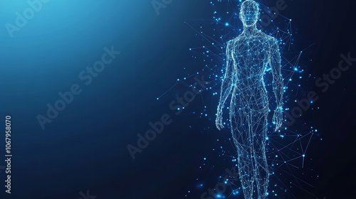 Abstract digital human body polygonal wireframe silhouette
