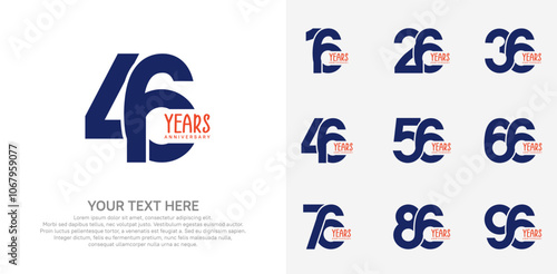 Anniversary logo set vector design, blue color for celebration event