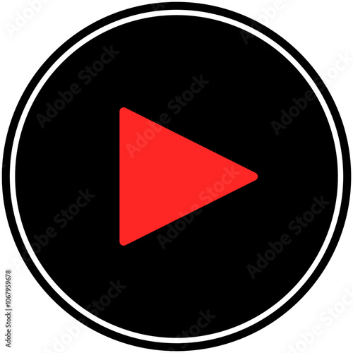 Play Button Icon: Red and black circular play button icon for media players, websites, and applications. Clean, modern design. 