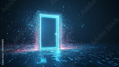 Abstract digital open door in future technology portal