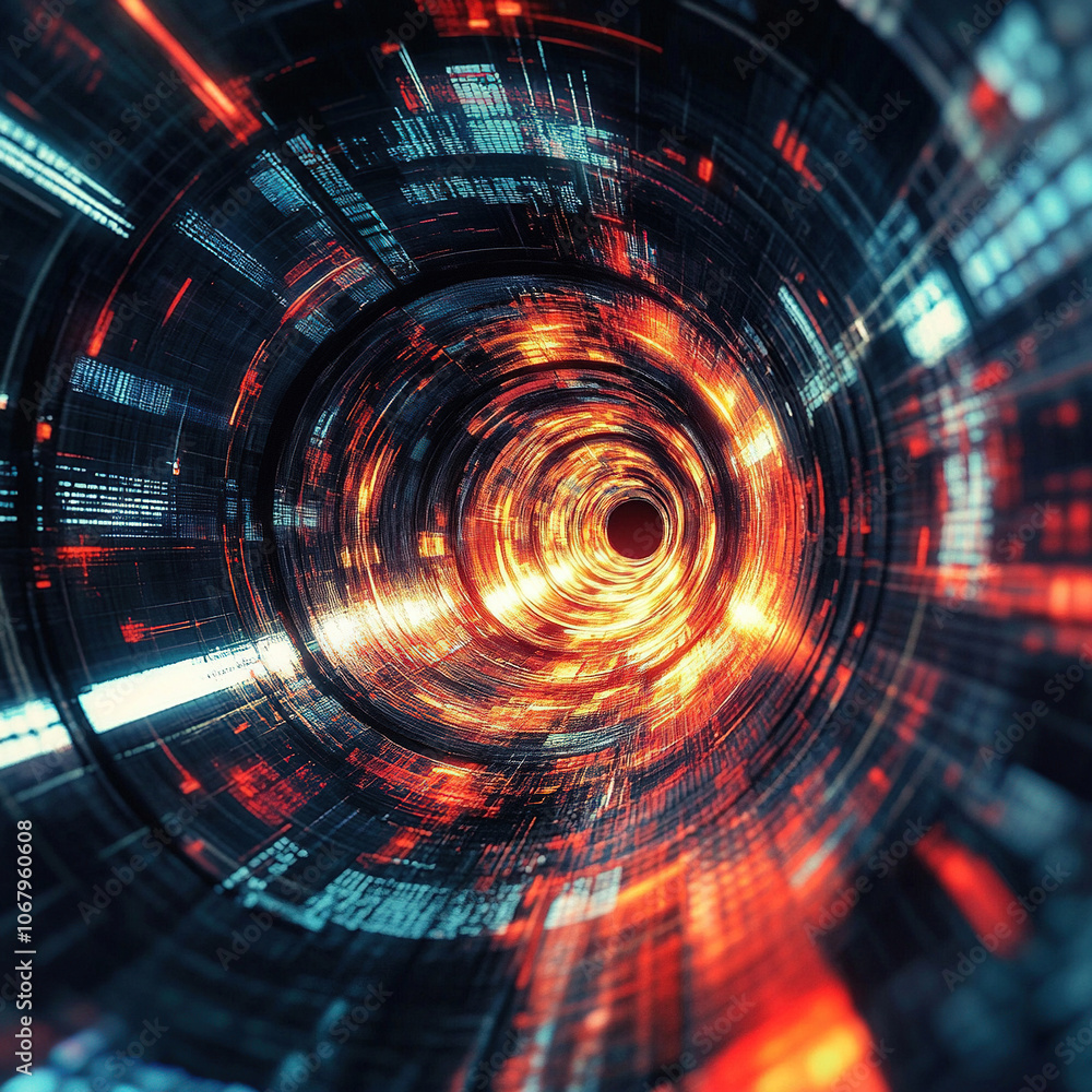 Obraz premium Futuristic Abstract Technology Tunnel. Cyber Tunnel