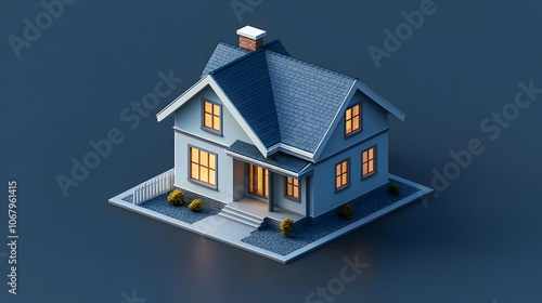 Wallpaper Mural 3D Render of a Small House with Lights On Torontodigital.ca