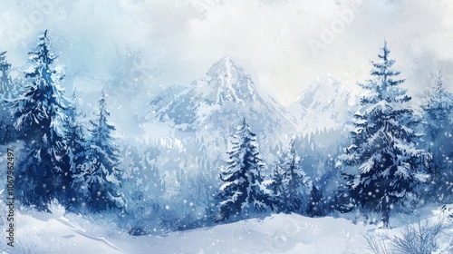 Winter's Embrace: A Snowy Abstract Watercolor Landscape