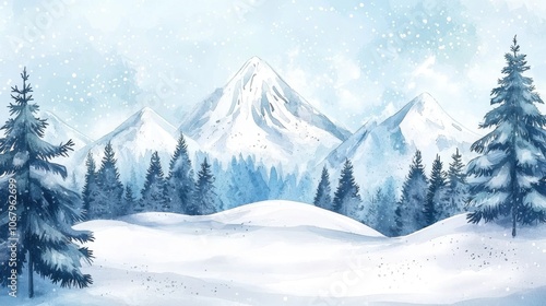 Winter's Embrace: A Snowy Abstract Watercolor Landscape