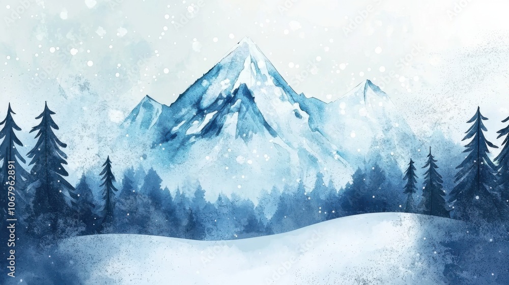 Winter's Embrace: A Snowy Abstract Watercolor Landscape Winter's Embrace: A Snowy Abstract Watercolor Landscape