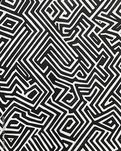 A complex geometric pattern of interwoven white lines.