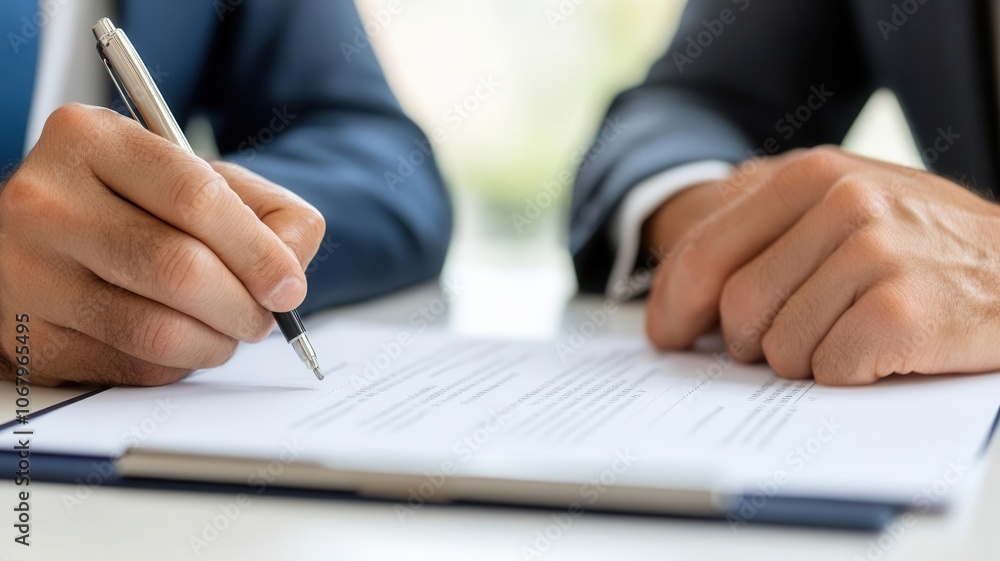 Close-up signing moment, two hands, formal attire, business document, soft light Close-up signing moment, two hands, formal attire, business document, soft light