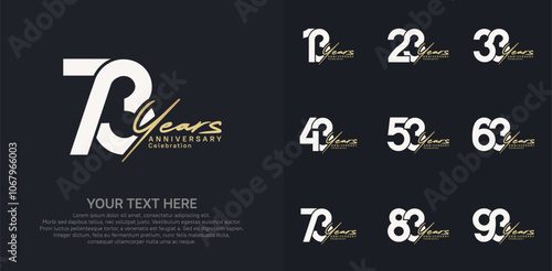 Anniversary logo set vector design, white and gold color for celebration event