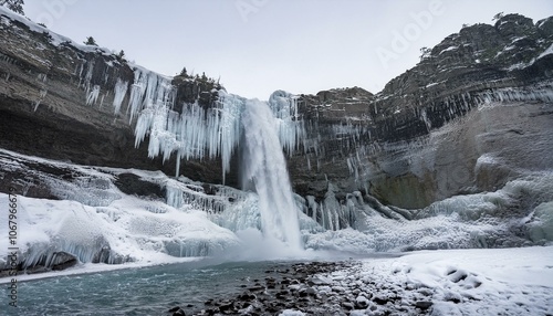 A waterfall frozen by sub-zero temperatures