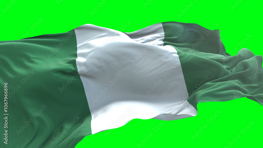 Fototapeta Nigeria flag - 3D realistic waving flag on green screen background for chroma key