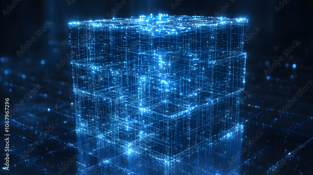 Obraz premium Abstract 3D Cube with Glowing Lines