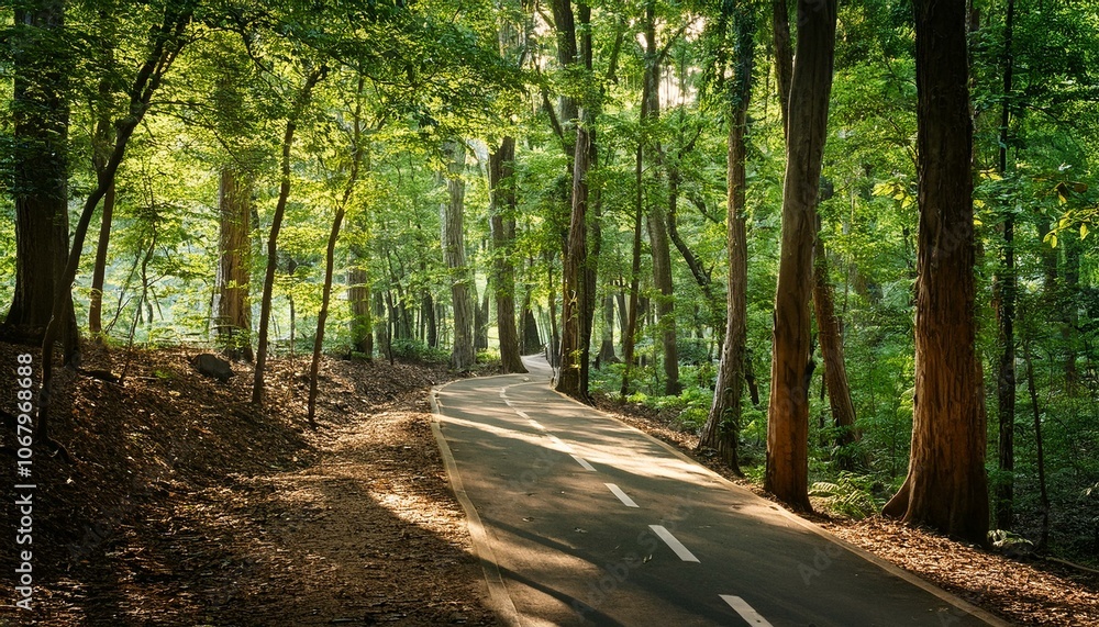 Fototapeta premium A bike trail leading through lush trees