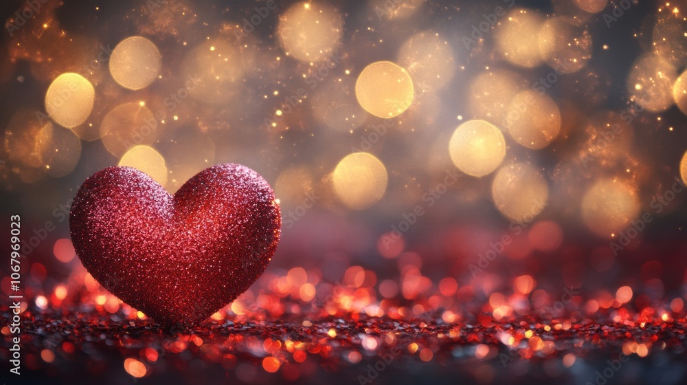 3d red heart with bokeh background and copy space, valentine's day concept 3d red heart with bokeh background and copy space, valentine's day concept