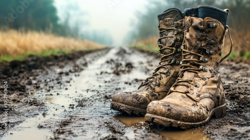 closeup of muddy boots