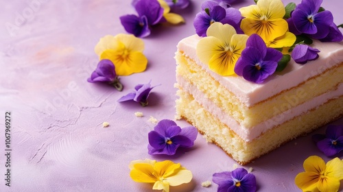 Beautiful Layered Cake with Colorful Edible Flowers