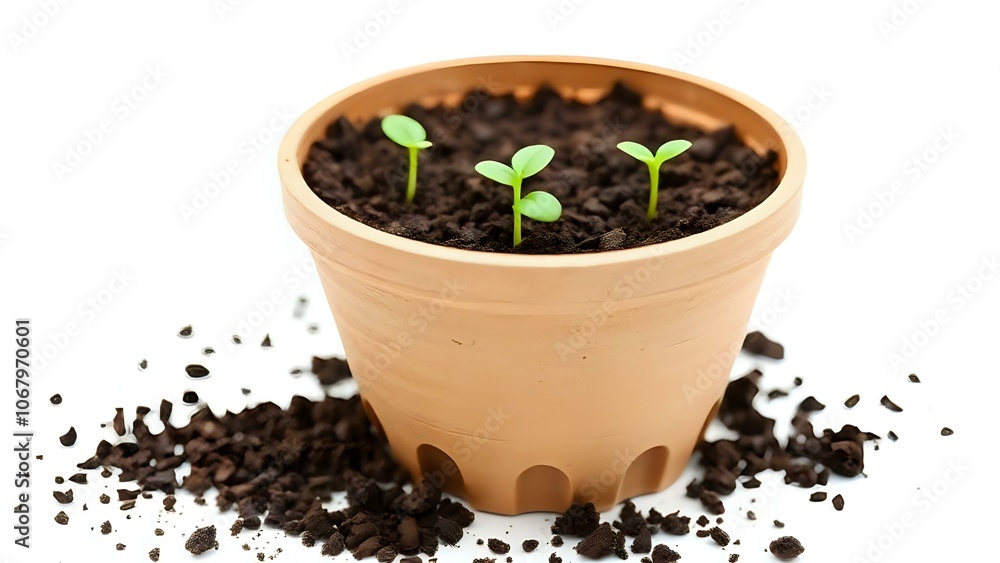 Biodegradable Seed Pot with Soil on White Background for Sustainable Gardening Biodegradable Seed Pot with Soil on White Background for Sustainable Gardening