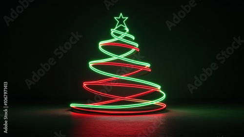 Wallpaper Mural 3D Christmas tree neon lights merry xmas new year abstract festive fashion red green banner glossy wallpaper bar club celebrate background with copy space Torontodigital.ca