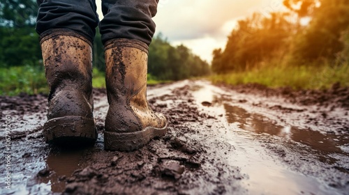 closeup of muddy boots