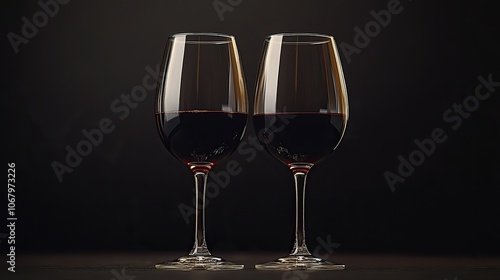 Two glasses of red wine on a dark background, promoting wine tasting or party events.