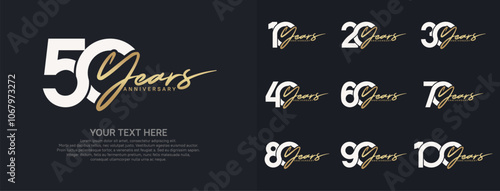 Anniversary logo set vector design, white and gold color for celebration event