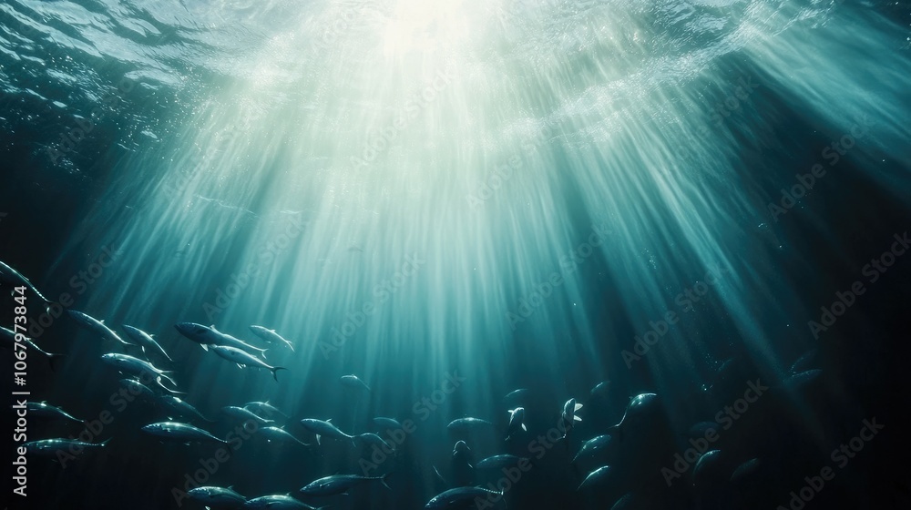 Underwater Light Rays with Schools of Fish Underwater Light Rays with Schools of Fish