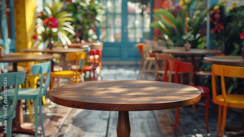 Empty Table at a Colorful Cafe Empty Table at a Colorful Cafe