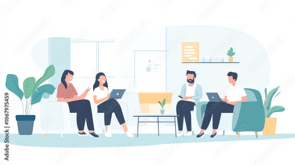 A scene of social workers collaborating at a local agency, sharing insights and strategies for helping clients A scene of social workers collaborating at a local agency, sharing insights and strategies for helping clients