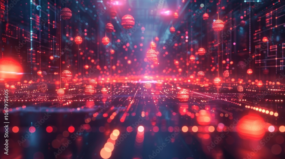 Abstract Digital Art with Red Glowing Spheres Abstract Digital Art with Red Glowing Spheres