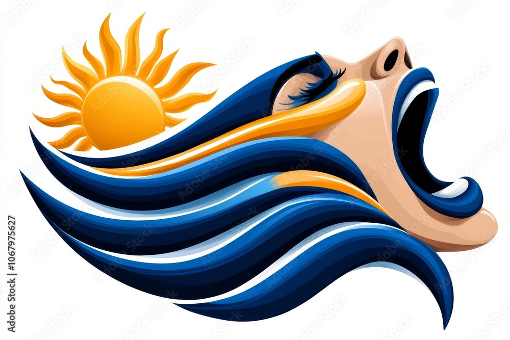 A 2D illustration of a person stretching and yawning, with a sun icon above, symbolizing the start of a morning routine on a plain background A 2D illustration of a person stretching and yawning, with a sun icon above, symbolizing the start of a morning routine on a plain background