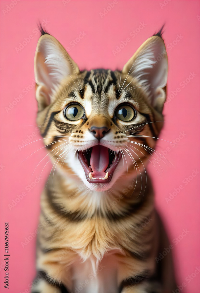 Happy Kitten on Pink Background Happy Kitten on Pink Background
